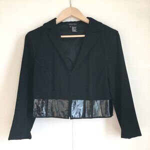 90s Vintage Virgin Wool + Patent Leather Cropped Black Blazer Jacket